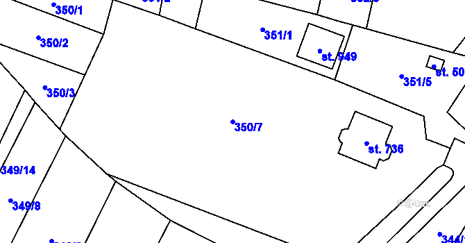 Parcela st. 350/7 v KÚ Lysice, Katastrální mapa