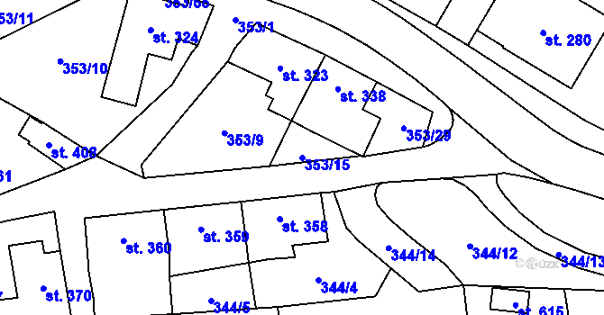 Parcela st. 353/15 v KÚ Lysice, Katastrální mapa