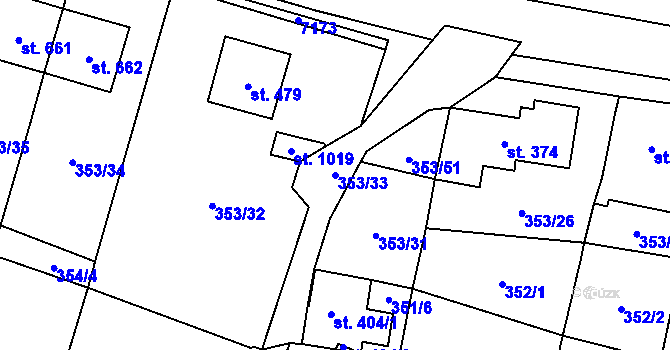 Parcela st. 353/33 v KÚ Lysice, Katastrální mapa
