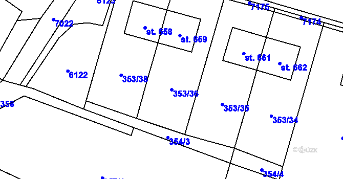 Parcela st. 353/36 v KÚ Lysice, Katastrální mapa