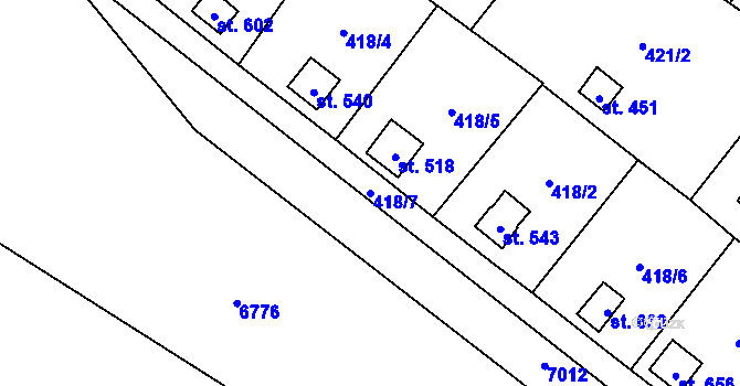 Parcela st. 418/7 v KÚ Lysice, Katastrální mapa