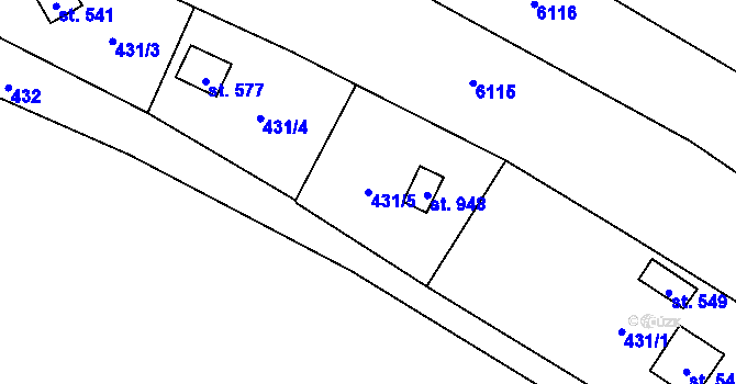 Parcela st. 431/5 v KÚ Lysice, Katastrální mapa