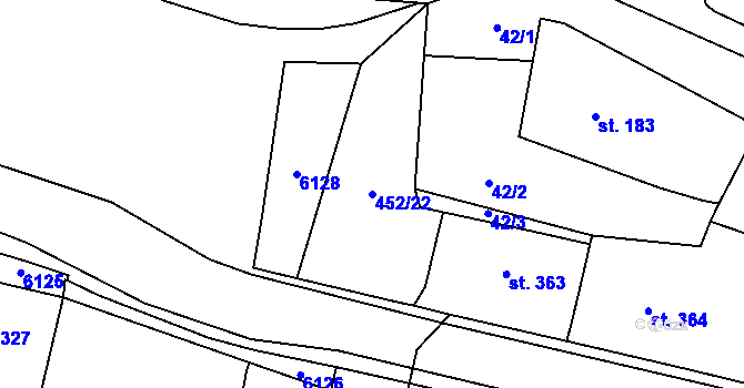 Parcela st. 452/22 v KÚ Lysice, Katastrální mapa