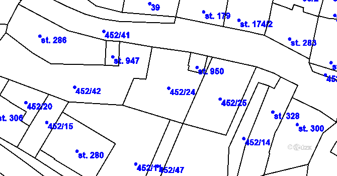 Parcela st. 452/24 v KÚ Lysice, Katastrální mapa