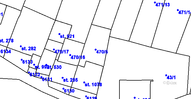 Parcela st. 470/5 v KÚ Lysice, Katastrální mapa