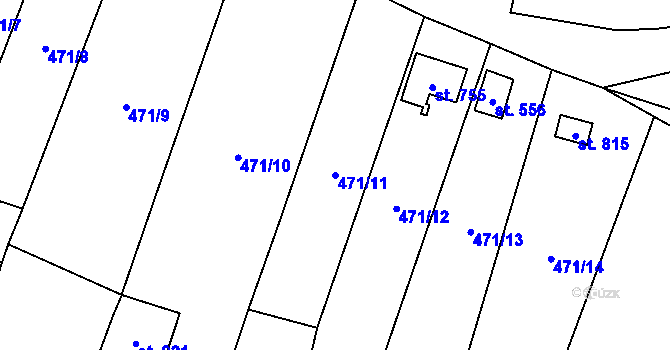 Parcela st. 471/11 v KÚ Lysice, Katastrální mapa