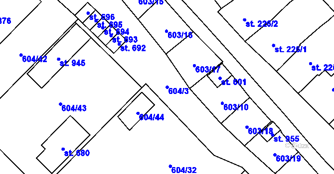 Parcela st. 604/3 v KÚ Lysice, Katastrální mapa