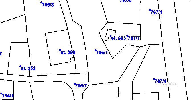 Parcela st. 786/1 v KÚ Lysice, Katastrální mapa
