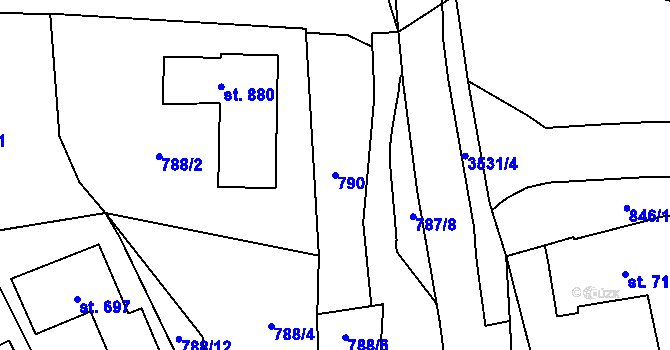 Parcela st. 790 v KÚ Lysice, Katastrální mapa