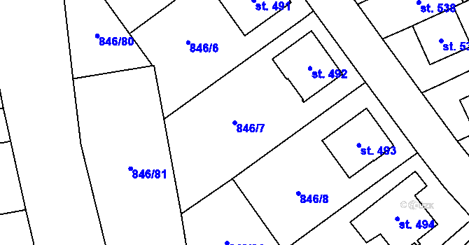 Parcela st. 846/7 v KÚ Lysice, Katastrální mapa