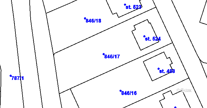 Parcela st. 846/17 v KÚ Lysice, Katastrální mapa