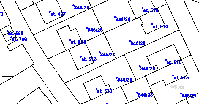 Parcela st. 846/27 v KÚ Lysice, Katastrální mapa