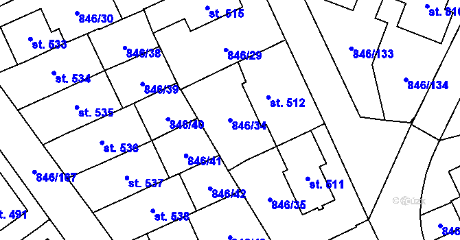 Parcela st. 846/34 v KÚ Lysice, Katastrální mapa