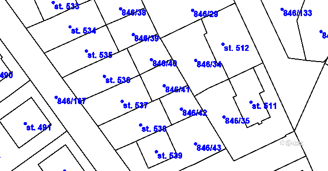 Parcela st. 846/41 v KÚ Lysice, Katastrální mapa