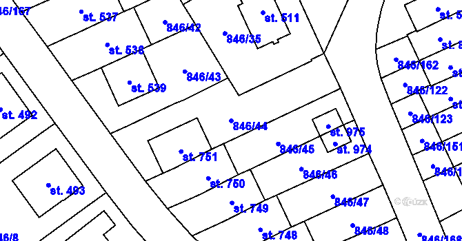 Parcela st. 846/44 v KÚ Lysice, Katastrální mapa