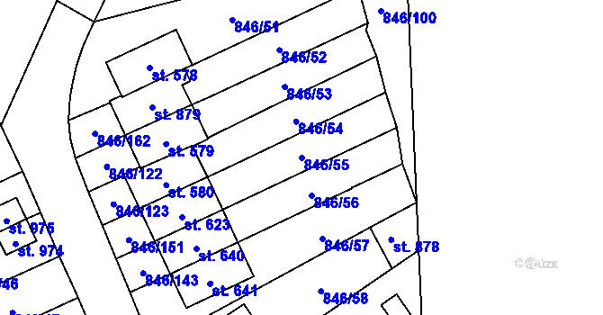Parcela st. 846/55 v KÚ Lysice, Katastrální mapa