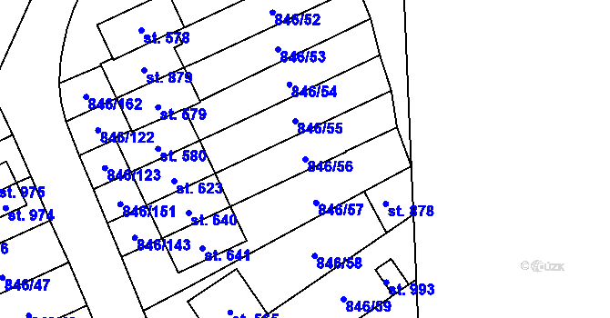 Parcela st. 846/56 v KÚ Lysice, Katastrální mapa