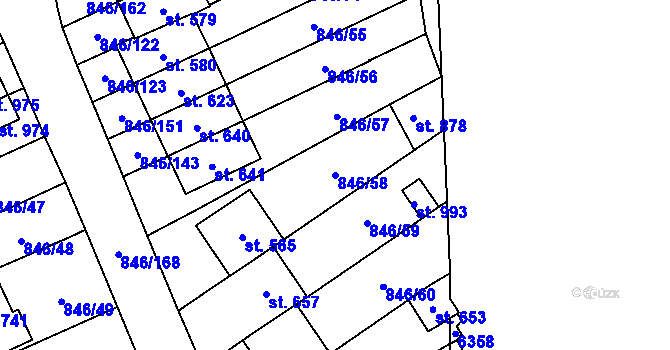 Parcela st. 846/58 v KÚ Lysice, Katastrální mapa