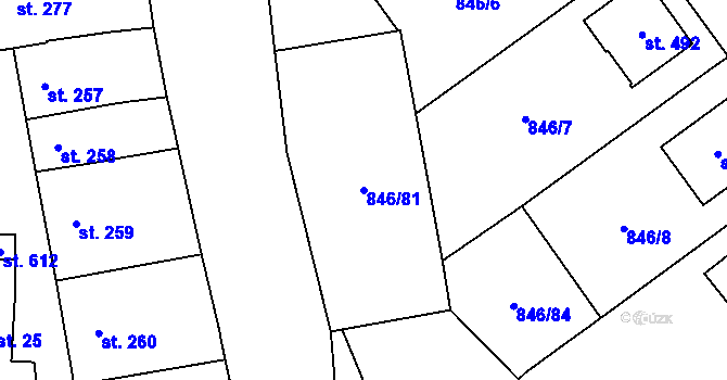 Parcela st. 846/81 v KÚ Lysice, Katastrální mapa