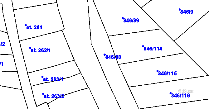 Parcela st. 846/88 v KÚ Lysice, Katastrální mapa