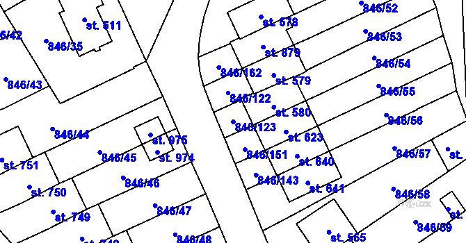Parcela st. 846/123 v KÚ Lysice, Katastrální mapa