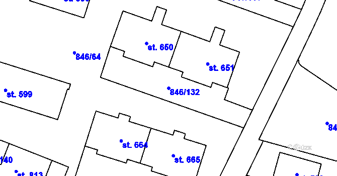 Parcela st. 846/132 v KÚ Lysice, Katastrální mapa
