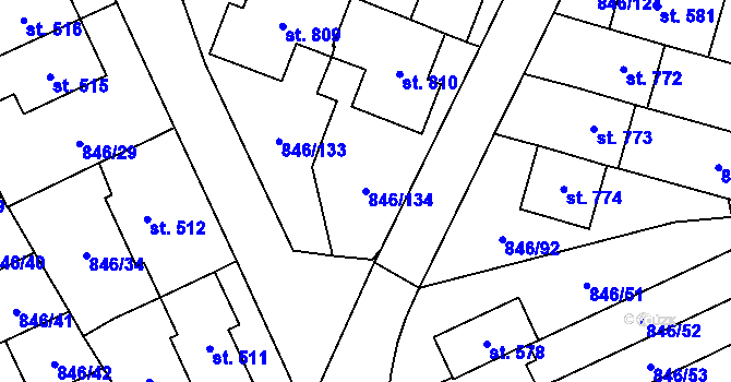 Parcela st. 846/134 v KÚ Lysice, Katastrální mapa