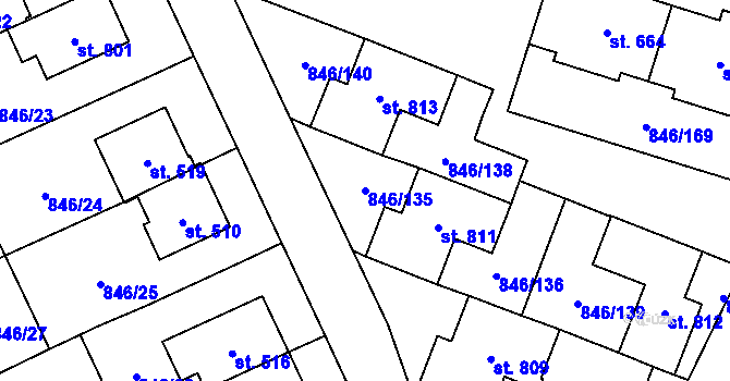 Parcela st. 846/135 v KÚ Lysice, Katastrální mapa