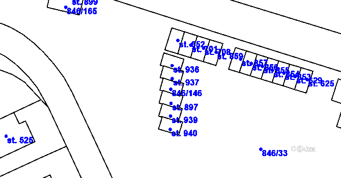 Parcela st. 846/146 v KÚ Lysice, Katastrální mapa