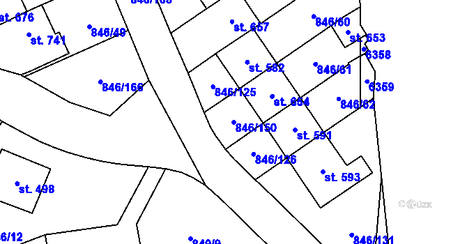 Parcela st. 846/150 v KÚ Lysice, Katastrální mapa