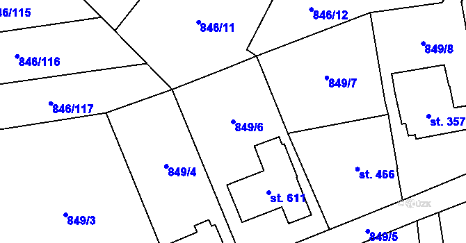 Parcela st. 849/6 v KÚ Lysice, Katastrální mapa