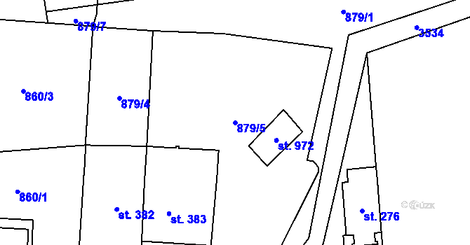 Parcela st. 879/5 v KÚ Lysice, Katastrální mapa