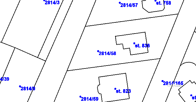 Parcela st. 2814/58 v KÚ Lysice, Katastrální mapa