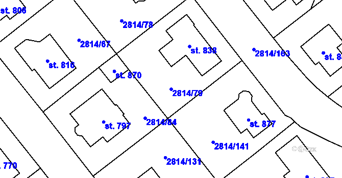 Parcela st. 2814/79 v KÚ Lysice, Katastrální mapa