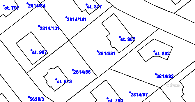 Parcela st. 2814/81 v KÚ Lysice, Katastrální mapa