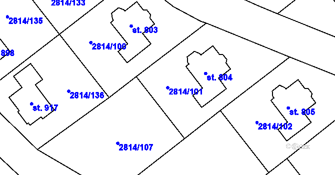 Parcela st. 2814/101 v KÚ Lysice, Katastrální mapa