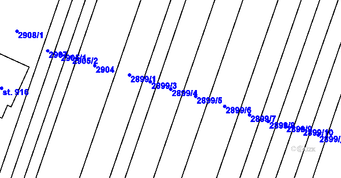 Parcela st. 2899/4 v KÚ Lysice, Katastrální mapa