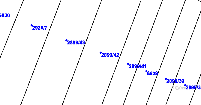 Parcela st. 2899/42 v KÚ Lysice, Katastrální mapa