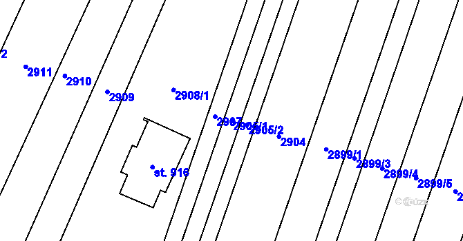 Parcela st. 2905/1 v KÚ Lysice, Katastrální mapa