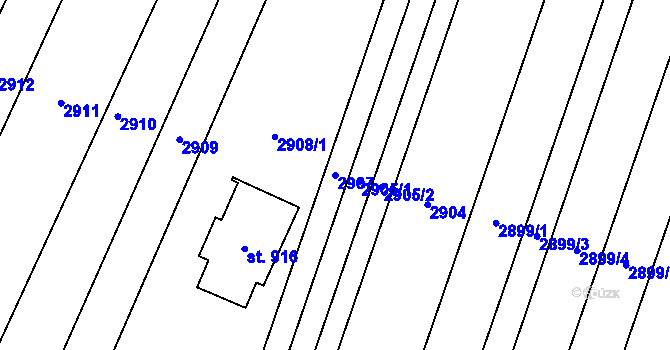 Parcela st. 2907 v KÚ Lysice, Katastrální mapa