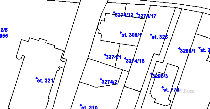 Parcela st. 3274/1 v KÚ Lysice, Katastrální mapa