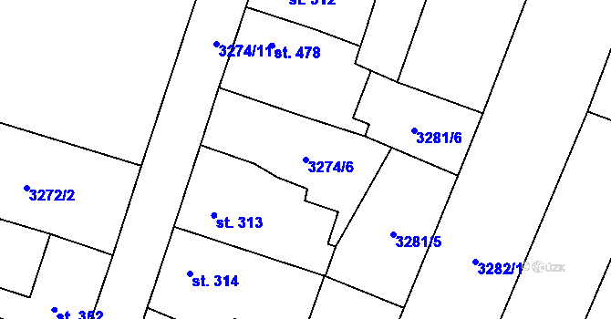 Parcela st. 3274/6 v KÚ Lysice, Katastrální mapa