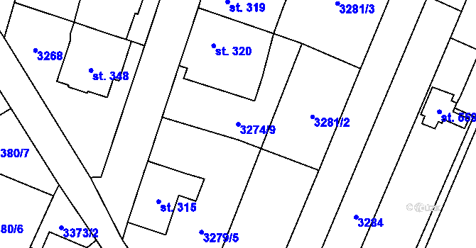Parcela st. 3274/9 v KÚ Lysice, Katastrální mapa