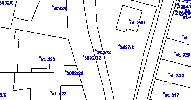 Parcela st. 3428/2 v KÚ Lysice, Katastrální mapa