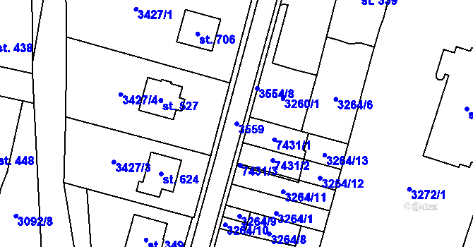 Parcela st. 3559 v KÚ Lysice, Katastrální mapa
