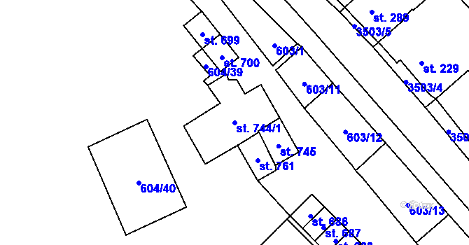 Parcela st. 744/1 v KÚ Lysice, Katastrální mapa