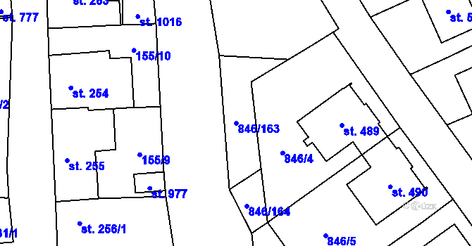 Parcela st. 846/163 v KÚ Lysice, Katastrální mapa