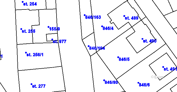 Parcela st. 846/164 v KÚ Lysice, Katastrální mapa