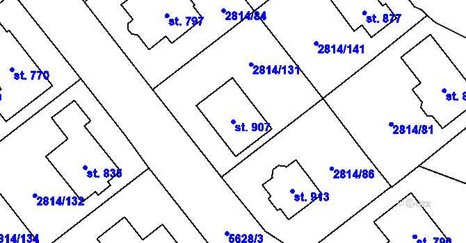 Parcela st. 907 v KÚ Lysice, Katastrální mapa