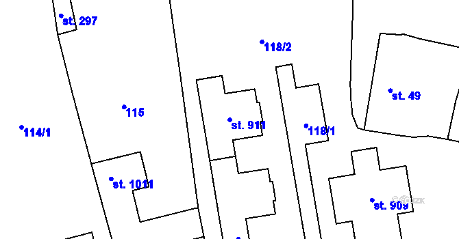 Parcela st. 911 v KÚ Lysice, Katastrální mapa